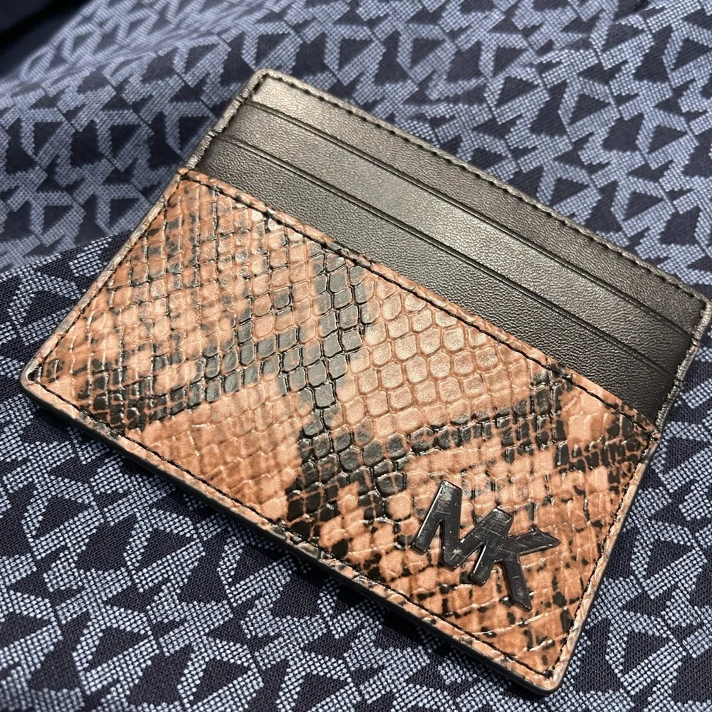 MICHAEL KORS Cyrus Snake Embossed Tall Card Case Driftwood NWT